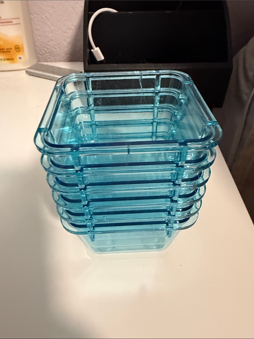 Set of Stackable Turquoise Plastic storage containers